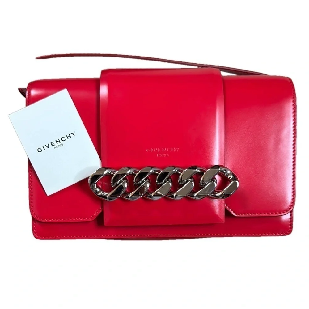 Givenchy Calfskin Infinity Flap Shoulder Crossbody Bag Leather Red w Dust bag